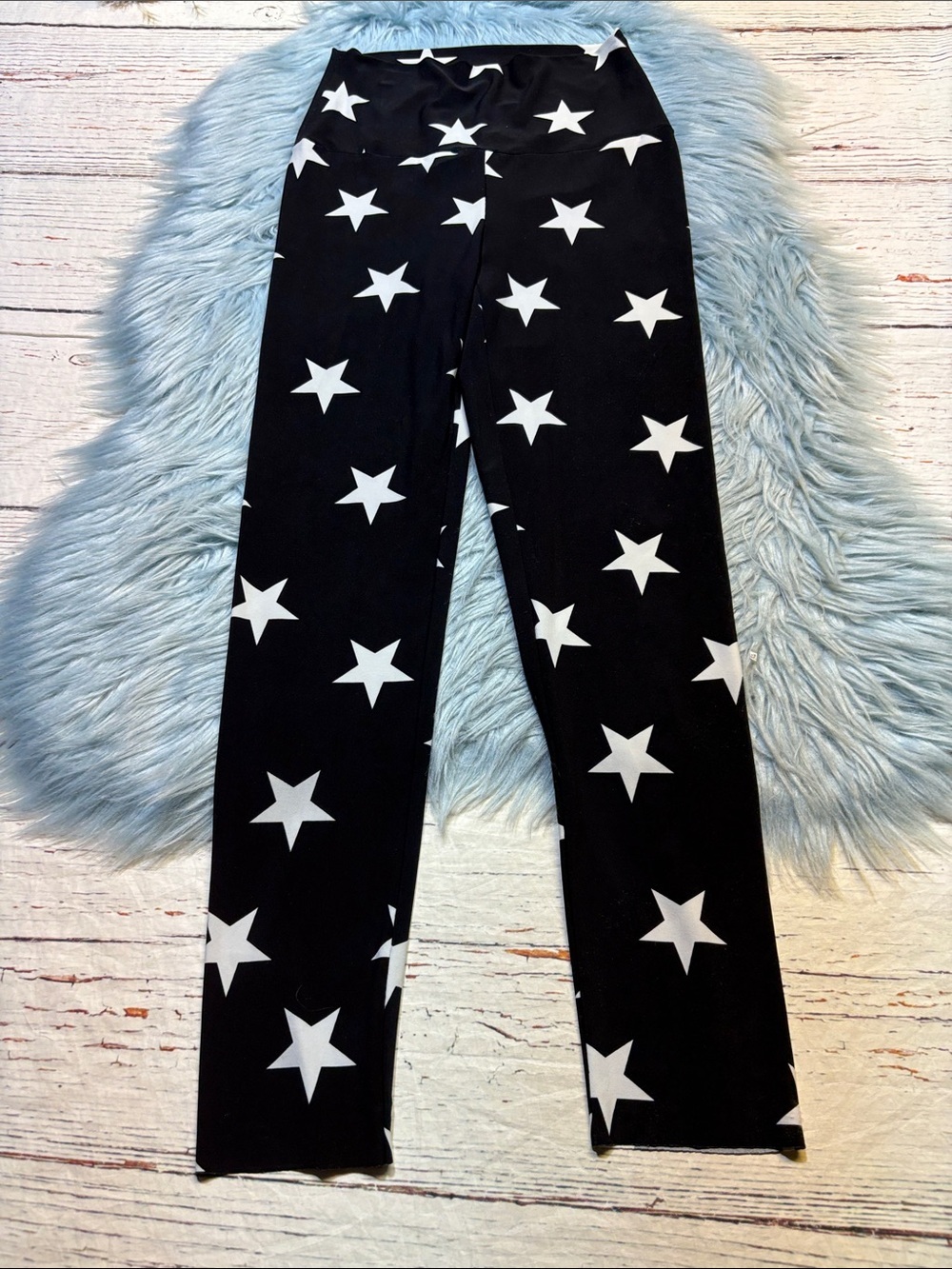 Norma Kamali Black Leggings with White Star Print Sz XS